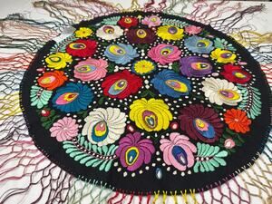 Vintage Traditional Silk Hungarian Matyo Embroidered Table Cover 25” inches